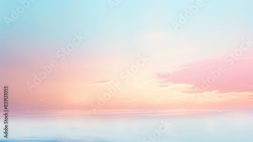 Beautiful tranquil seascape at sunrise with soft pastel colors  creating a serene and peaceful atmosphere. Calm ocean horizon blending with sky.