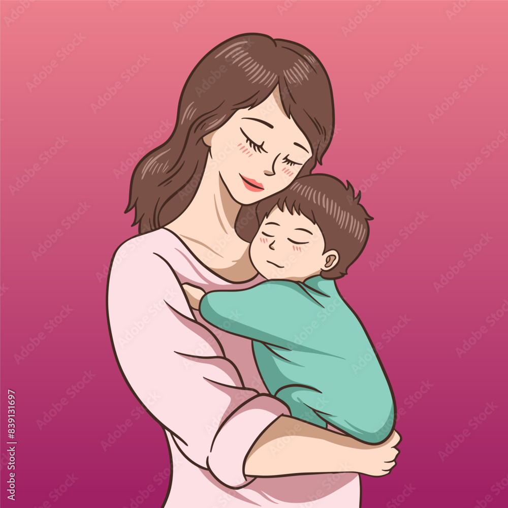 Obraz premium Vector illustration of a mother embracing her child