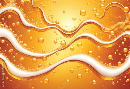 the golden background of the beer with bubbles and waves