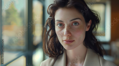 Insightful gaze through a window of reflection, capturing a woman's poised equilibrium. Free Download Insightful gaze through a window of reflection, capturing a woman's poised equilibrium. - GFXLoad