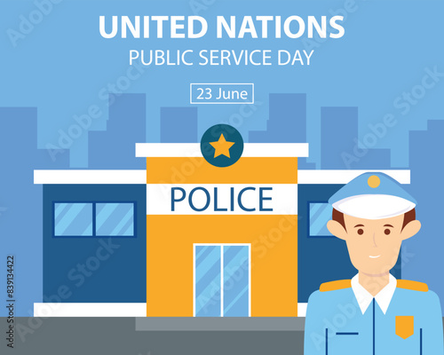 illustration vector graphic of police in the middle of town, perfect for international day, united nations public service day, celebrate, greeting card, etc.