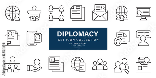 Set of diplomacy icon stroke