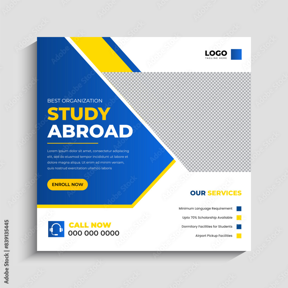 Study abroad social media post or admission Web Banner template Study abroad social media post or admission Web Banner template
