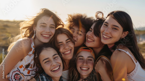 Carefree youth revel in the golden hour's glow, symbolizing the joy of friendship and shared moments.