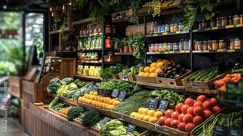 A section of the store dedicated to organic foods, each item carefully labeled and displayed © Maher