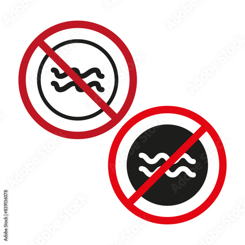 Prohibition of water waves symbol. Liquid flow not allowed sign. Waterproof concept restriction. Vector illustration. EPS 10.