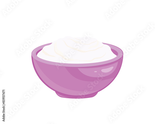 Sour Cream in Bowl. Diary product illustration isolated on white background. Food.