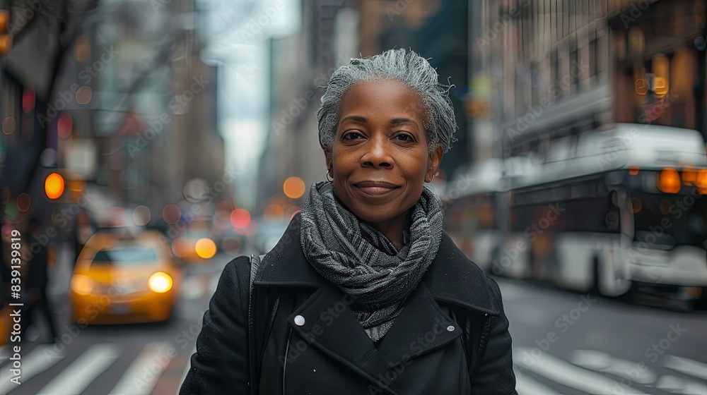 Fototapeta premium Smiling Mature Woman in Urban Setting