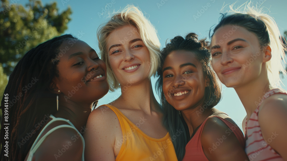 Radiant smiles unite a diverse group of women as they share a joyful moment together.