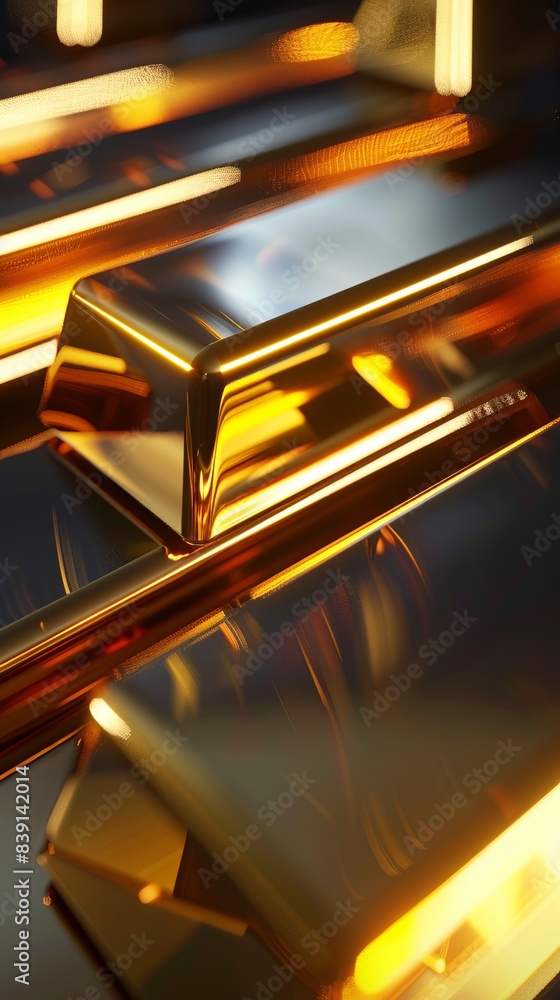 Gold bar production using solid state technology. Side view. Demonstrates innovation. Futuristic tone. Triadic color scheme Gold bar production using solid state technology. Side view. Demonstrates innovation. Futuristic tone. Triadic color scheme