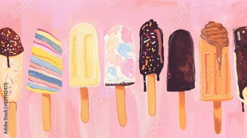 adorable painting of ice creams, earthy boho colors photo