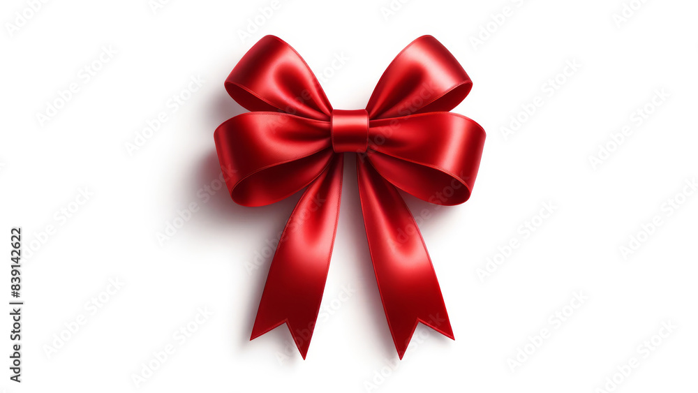 Elegant red ribbon bow on pristine white background Elegant red ribbon bow on pristine white background