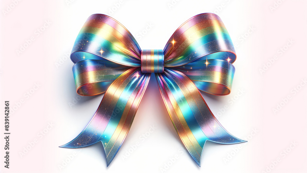 Elegant rainbow ribbon bow on a pristine white background Elegant rainbow ribbon bow on a pristine white background