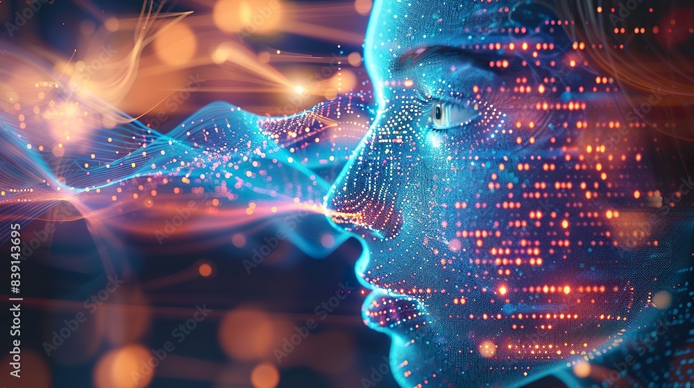 Digital portrait of a human face, voice synthesis slingshot Digital portrait of a human face, voice synthesis slingshot