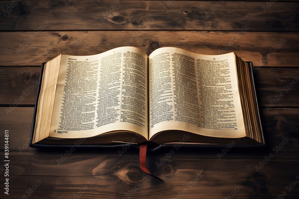 Obraz premium Opened Bible publication reading text.
