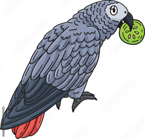 African Grey Parrot Bird Cartoon Colored Clipart  photo