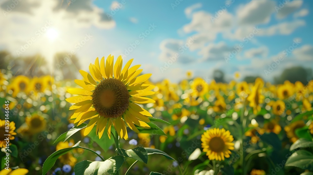 Fototapeta premium a beautiful view of sunflower in the farm of sunflowers
