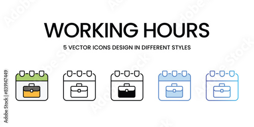 Working Hours icons vector set stock illustration.