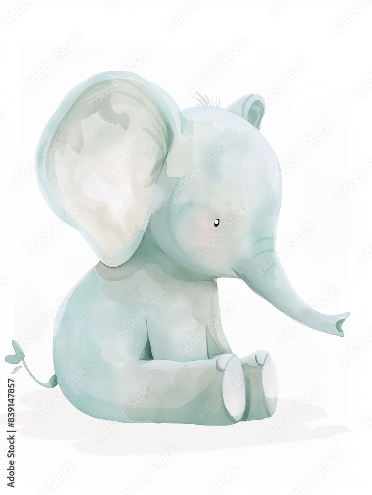 Fototapeta premium Adorable Baby Elephant Illustration. Cute baby elephant in soft pastel colors. Ideal for nursery decor and children's illustrations.