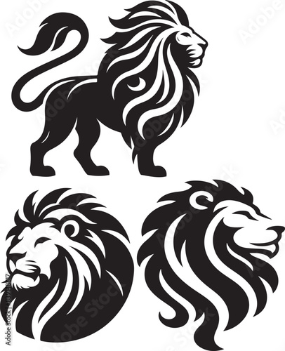 Wallpaper Mural set of lion  Vector illustration Silhouette white background.  Torontodigital.ca