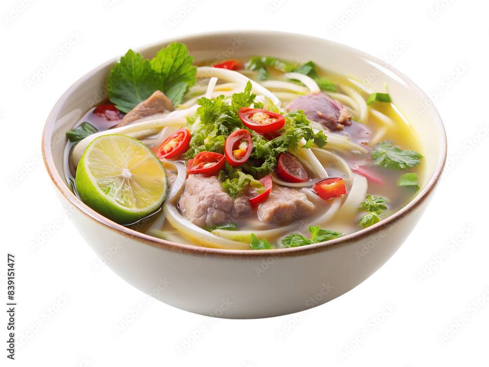 Vietnamese Noodle Soup with beef and red hot chilli pepper. Pho bo soup Vietnamese Noodle Soup with beef and red hot chilli pepper. Pho bo soup