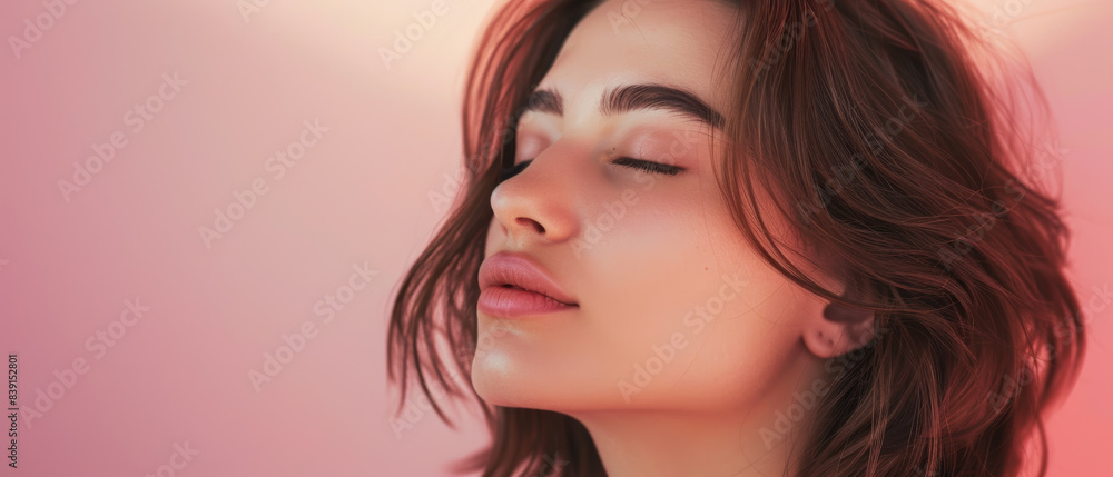 Serene beauty of a young woman with eyes closed in a peaceful moment. Serene beauty of a young woman with eyes closed in a peaceful moment.