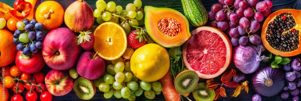 ibrant palette of colorful fruits, berries and vegetables ibrant palette of colorful fruits, berries and vegetables