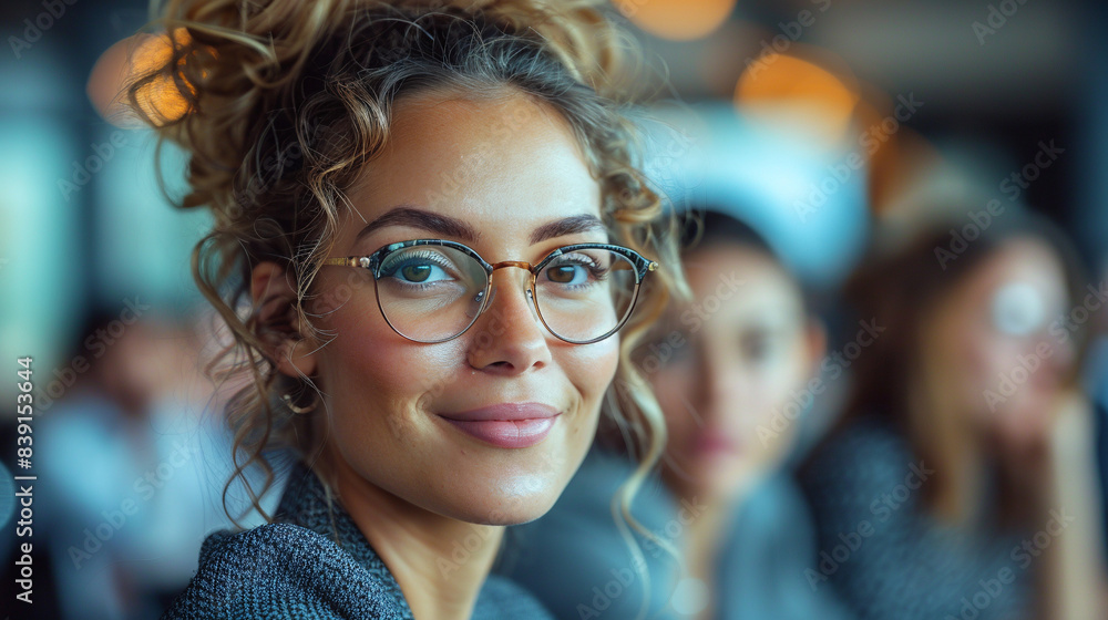 Portrait of a smiling young woman with her friends in the background Portrait of a smiling young woman with her friends in the background