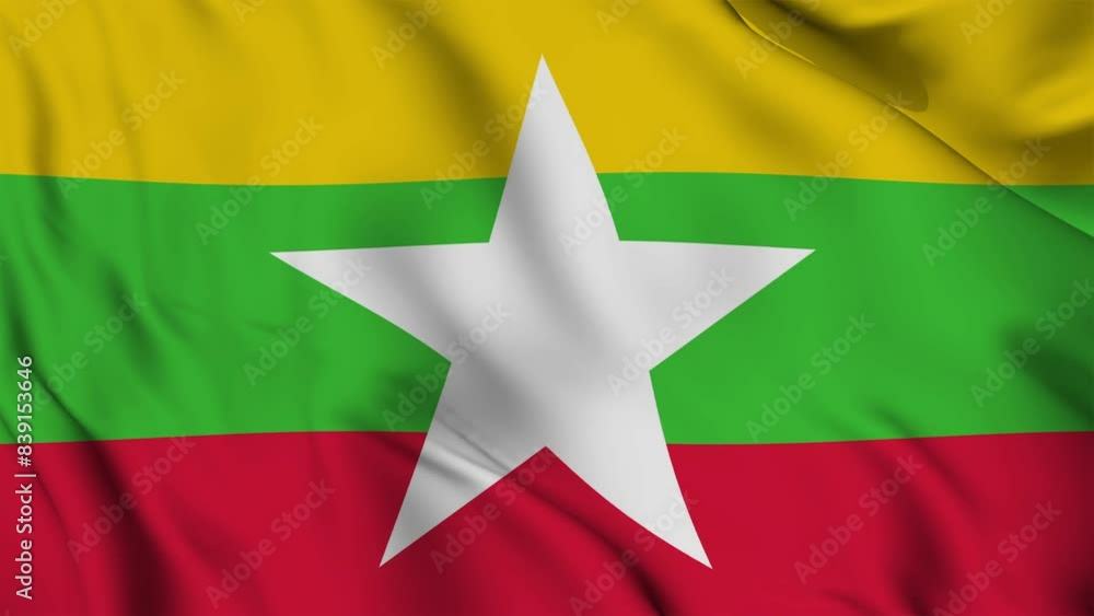 Myanmar flag waving seamless loop animation. 4K Myanmar flag waving seamless loop animation. 4K