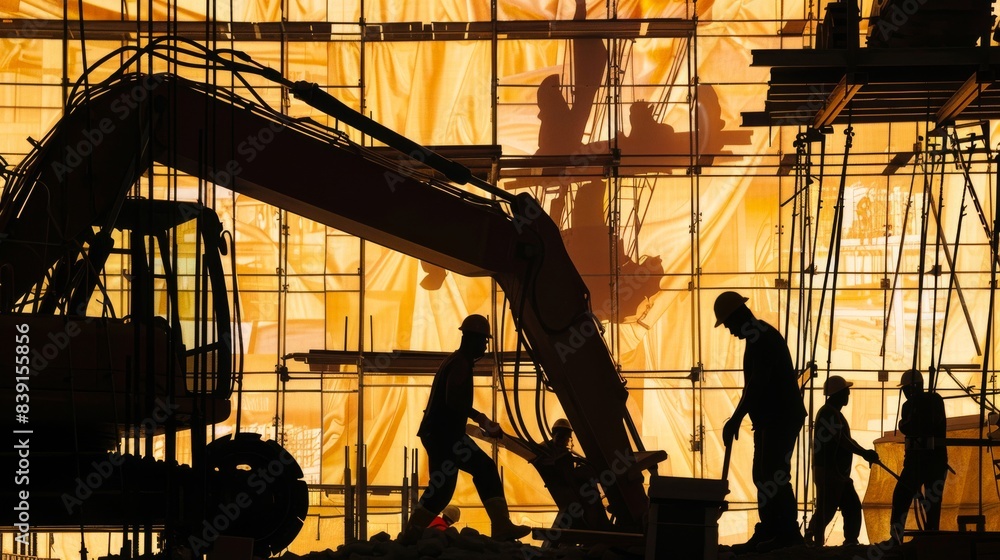 A construction site bathed in the soft glow of streetlights, with cranes in the background , abstract , background A construction site bathed in the soft glow of streetlights, with cranes in the background , abstract , background