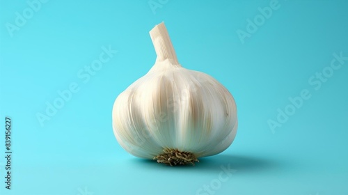 Whole garlic bulb on a bright blue background © Suphat