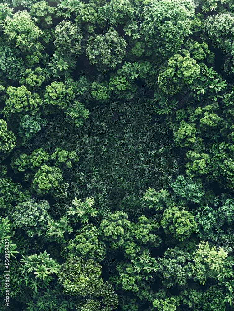 A lush green forest with a large circle of trees in the center A lush green forest with a large circle of trees in the center