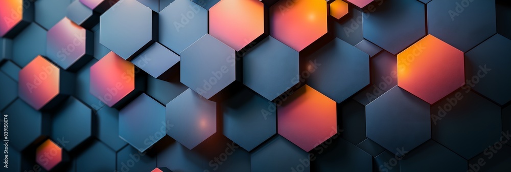 wall of hexagonal shapes with a red light in the center of them wall of hexagonal shapes with a red light in the center of them
