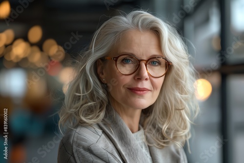 woman with glasses looking at the camera with a serious look on her face