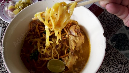Khao Soi Recipe,Khao Soi,Khao Soi Kai, Thai Noodles Khao Soi, Chicken Curry with seasoning served