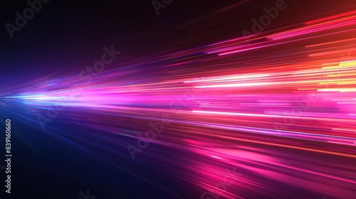 Neon futuristic flashes on black background. Motion light lines backdrop. For banner