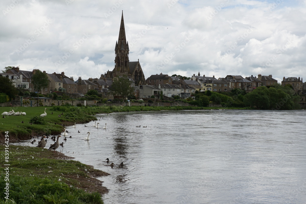 The Scottish border town of Kelso and the River Tweed, with St Andrews church The Scottish border town of Kelso and the River Tweed, with St Andrews church