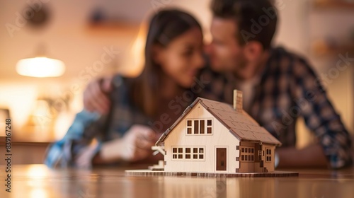 Couple Considering Estate Options with House Model in Soft Focus