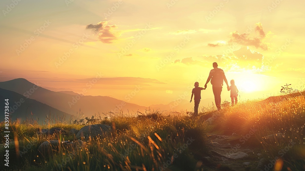 Joyful Family Adventure: Sunset Mountain Travel with Smiles and Bonding Moments