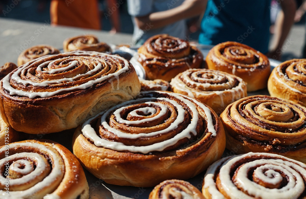 Cinnamon Rolls on a Plate, street parade food Cinnamon Rolls on a Plate, street parade food