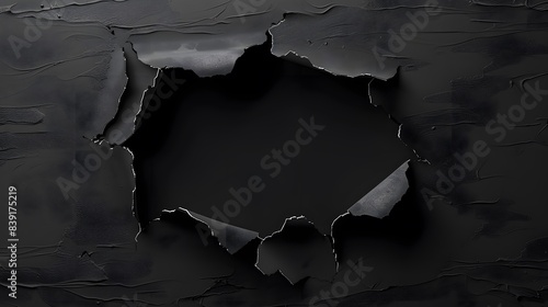 Black Holes torn in black paper on background. 