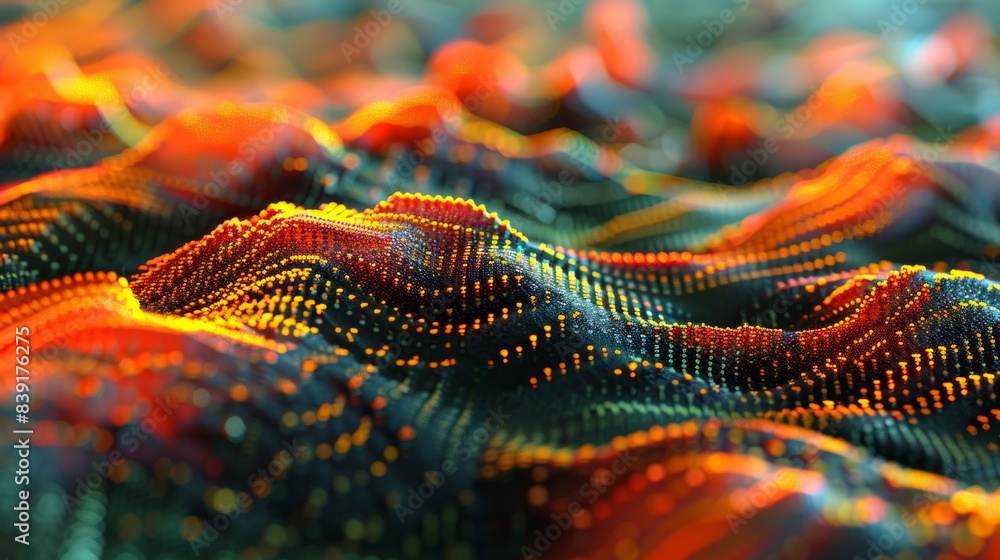 Close-Up of Colorful Digital Waves in Abstract Landscape Close-Up of Colorful Digital Waves in Abstract Landscape