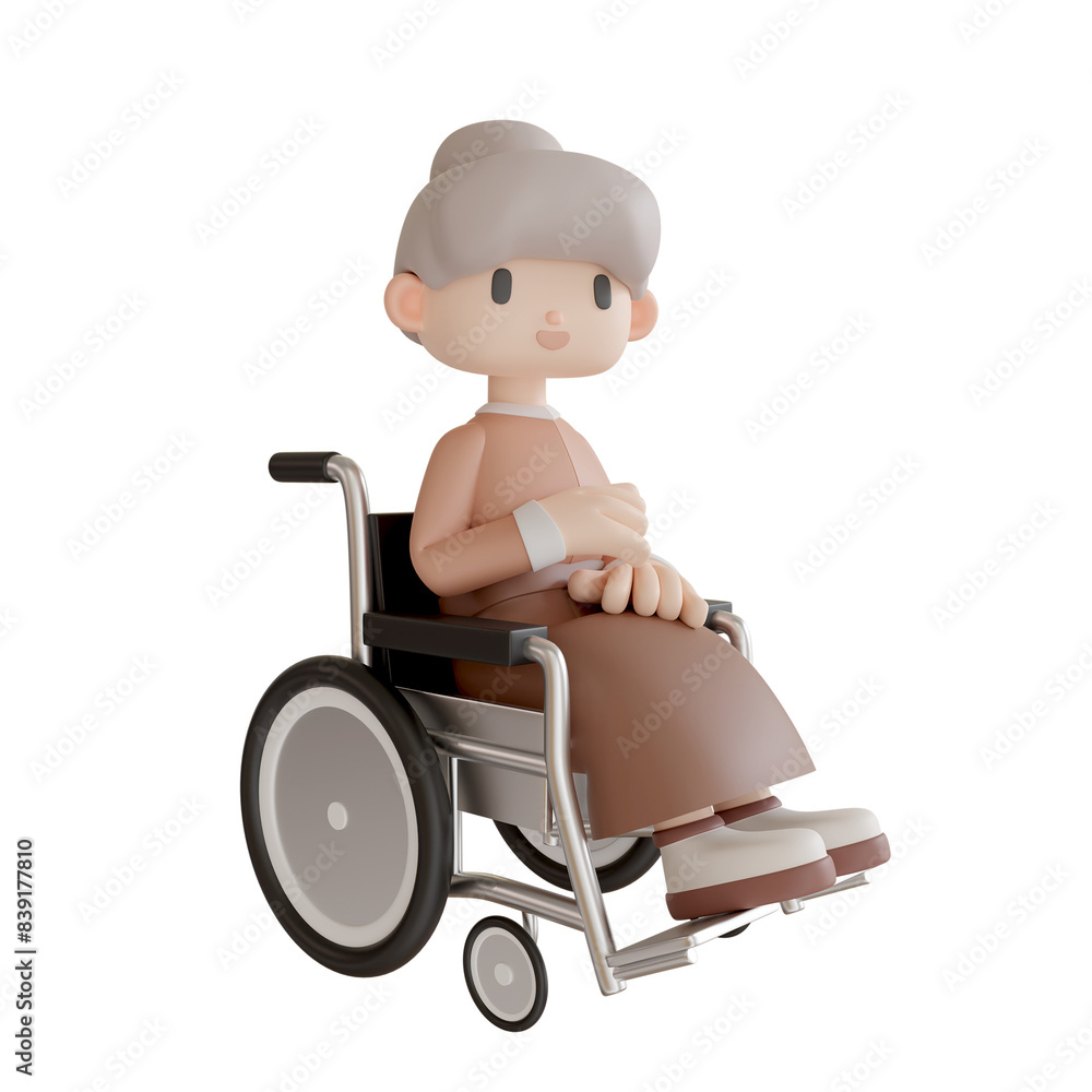 3d rendering an elderly woman sitting in a wheelchair transparent 3d rendering an elderly woman sitting in a wheelchair transparent