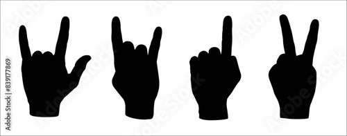 Vector silhouette drawing of Hand gesture and sign language. Rock 'n' Roll and Victory.	