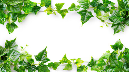 Green Leaf Garland Border Frame on White Background