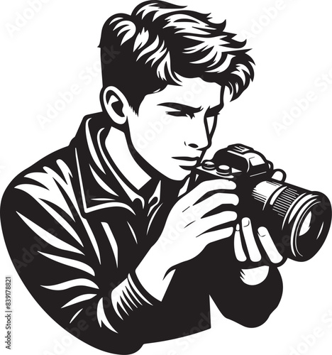 Photographer Vector Illustration Silhouette. Nature photographer flat vector icon, mobile apps and ui. man taking photographs, photographer sketch on white background vector
