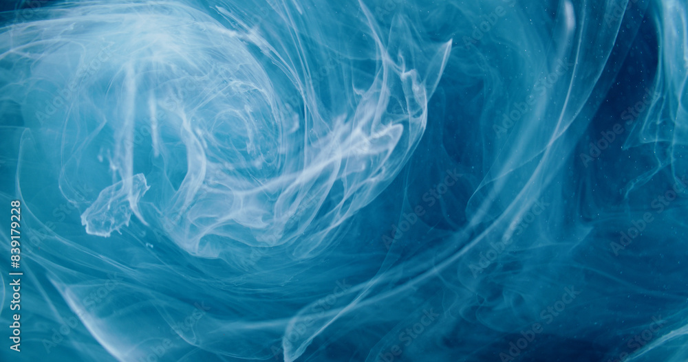 Obraz premium Smoke swirl. Glitter vortex. Defocused blue color glowing sparkling particles texture mist paint water splash wave abstract art background.