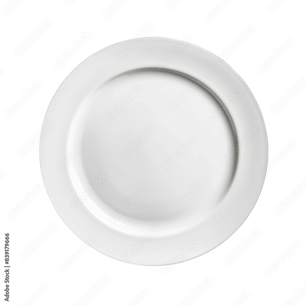 Top-down view of a white plate, highlighting its simple and modern design isolated on transparent background cutout png Top-down view of a white plate, highlighting its simple and modern design isolated on transparent background cutout png