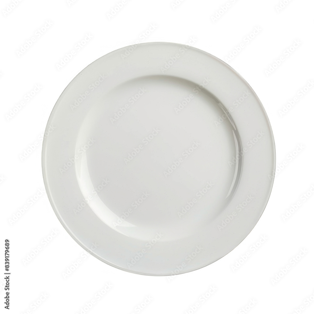 Top-down view of a white plate, highlighting its simple and modern design isolated on transparent background cutout png Top-down view of a white plate, highlighting its simple and modern design isolated on transparent background cutout png