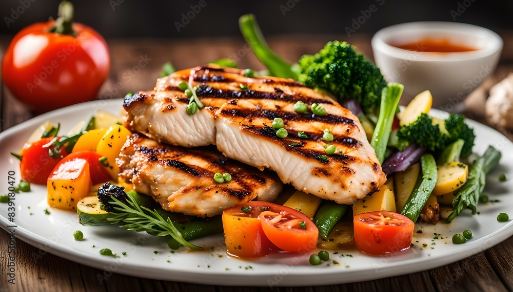 grilled chicken breast with vegetable for meal
grilled chicken breast with vegetable for meal
